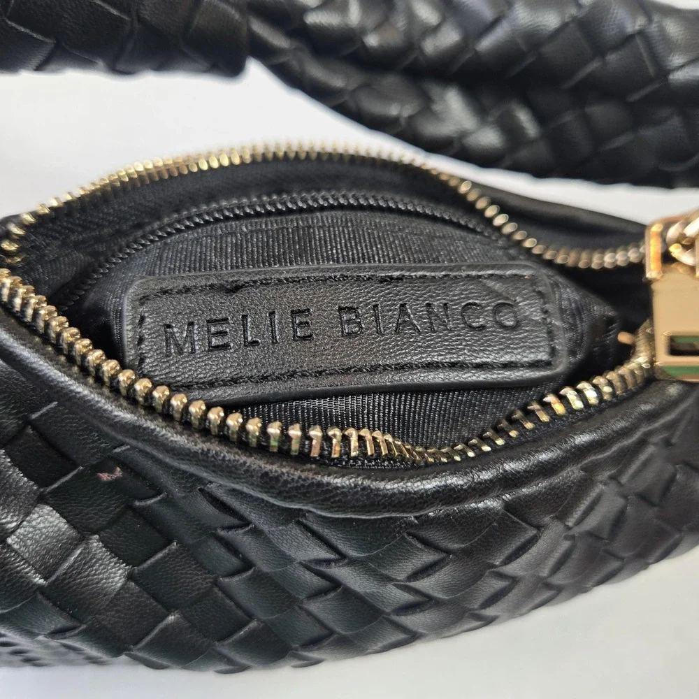 Melie Bianco Brigitte Mini Hobo Bag Womens Small Black Woven Vegan Leather